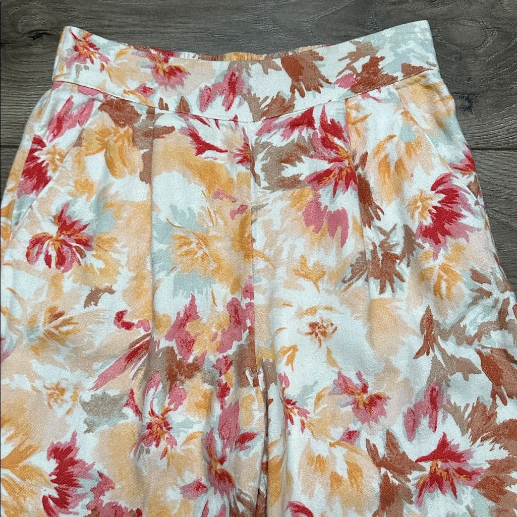 Abercrombie & Fitch High Rise Wide Leg Pleated Linen Floral Pants Orange Pink XS - Image 4