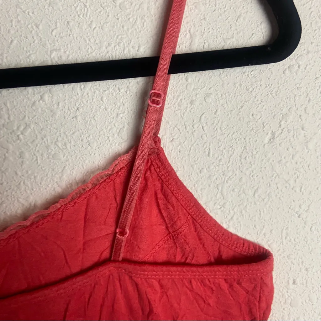 Maurice’s Size Medium Y2K Crinkle Lace Cami Tank Top Coral Pink Spegetti Strap - Image 7