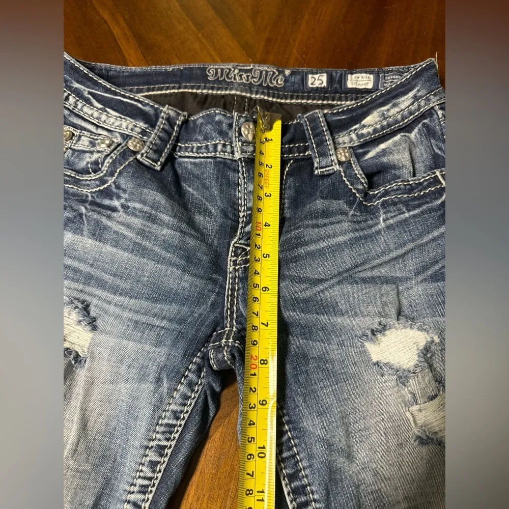 Miss Me Signature Straight Stretch Cuffed Jean Low Rise Size 25 Bling Pockets - Image 8