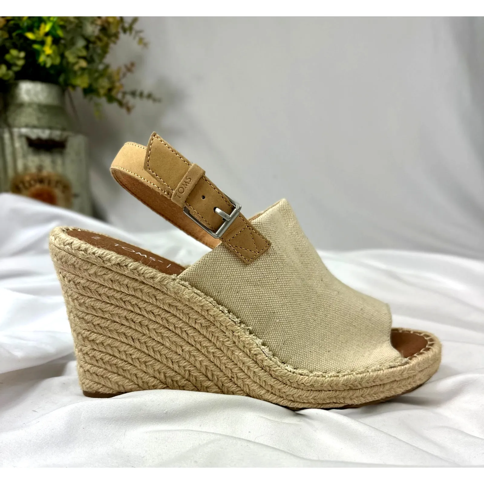 Toms Monica Slingback Platform Wedge Sandals Natural Canvas 9.5 - Image 7