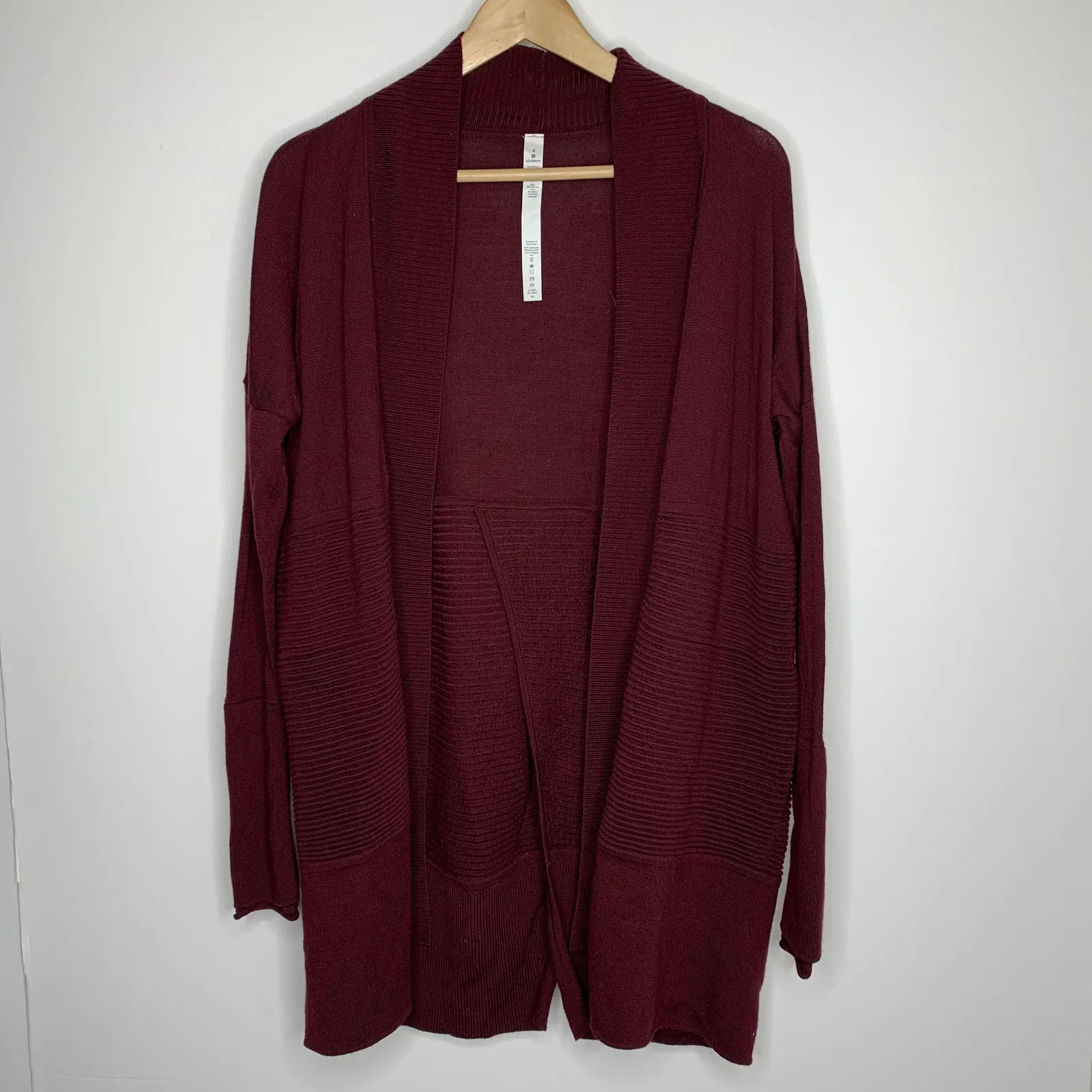 Lululemon Sit in Lotus Heathered Plum Cardigan Wrap Sweater Burgundy Wool 4 - Image 4