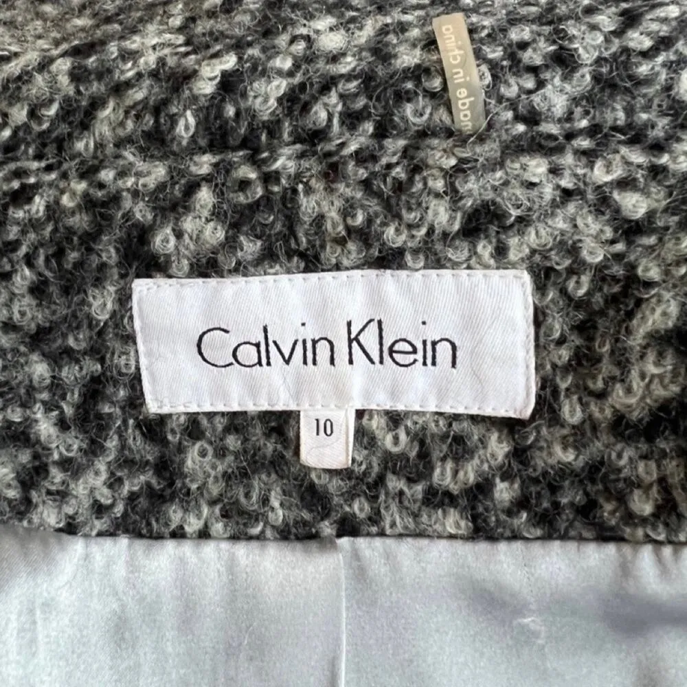 Calvin Klein Gray Marled Wool Hooded Winter Coat Shawl Collar Fabric Belt sz 10 - Image 12
