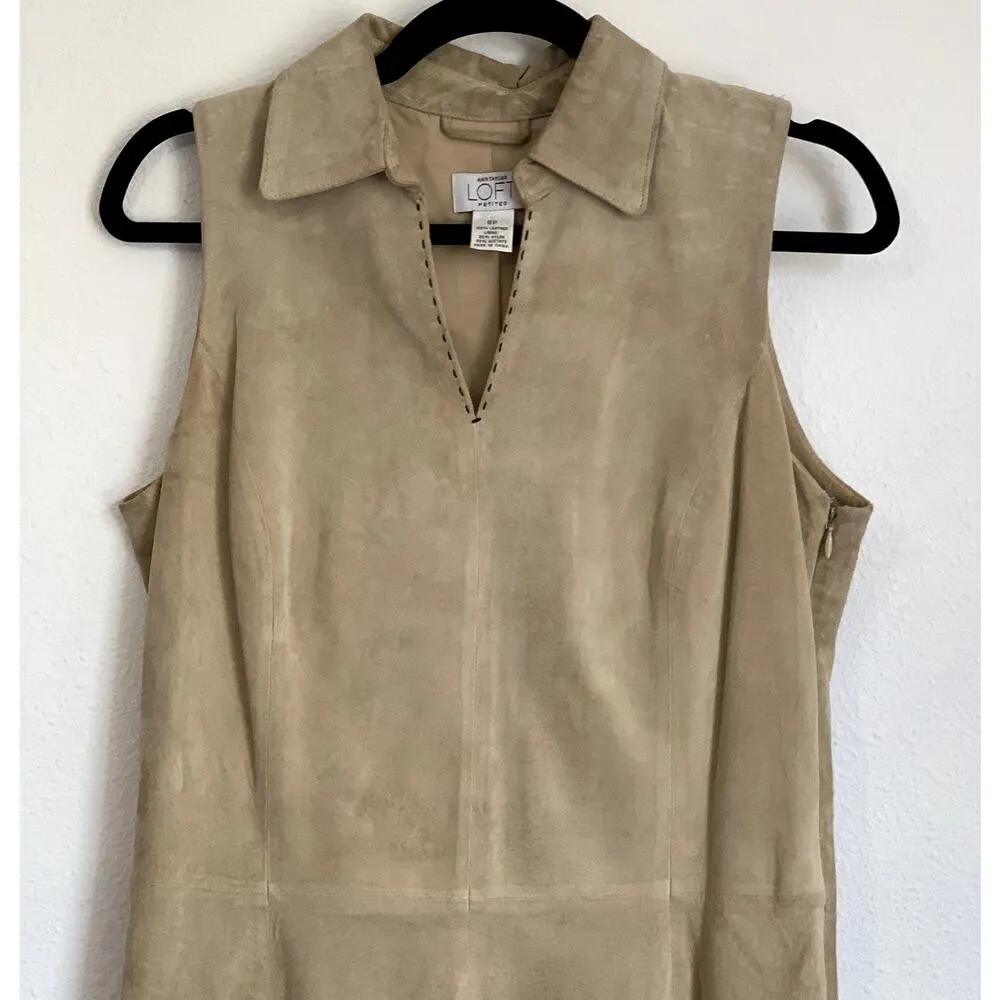 Vintage LOFT Suede Leather Dress in Tan Contrasting Black Stitch - Image 3