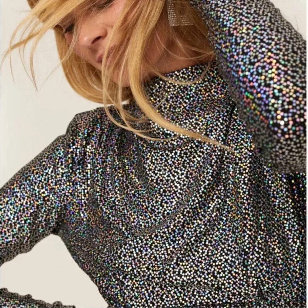 Alexia Admor Rainbow Sequin Mini Dress Long Sleeve Iridescent Keyhole Back sz 10 - Image 5