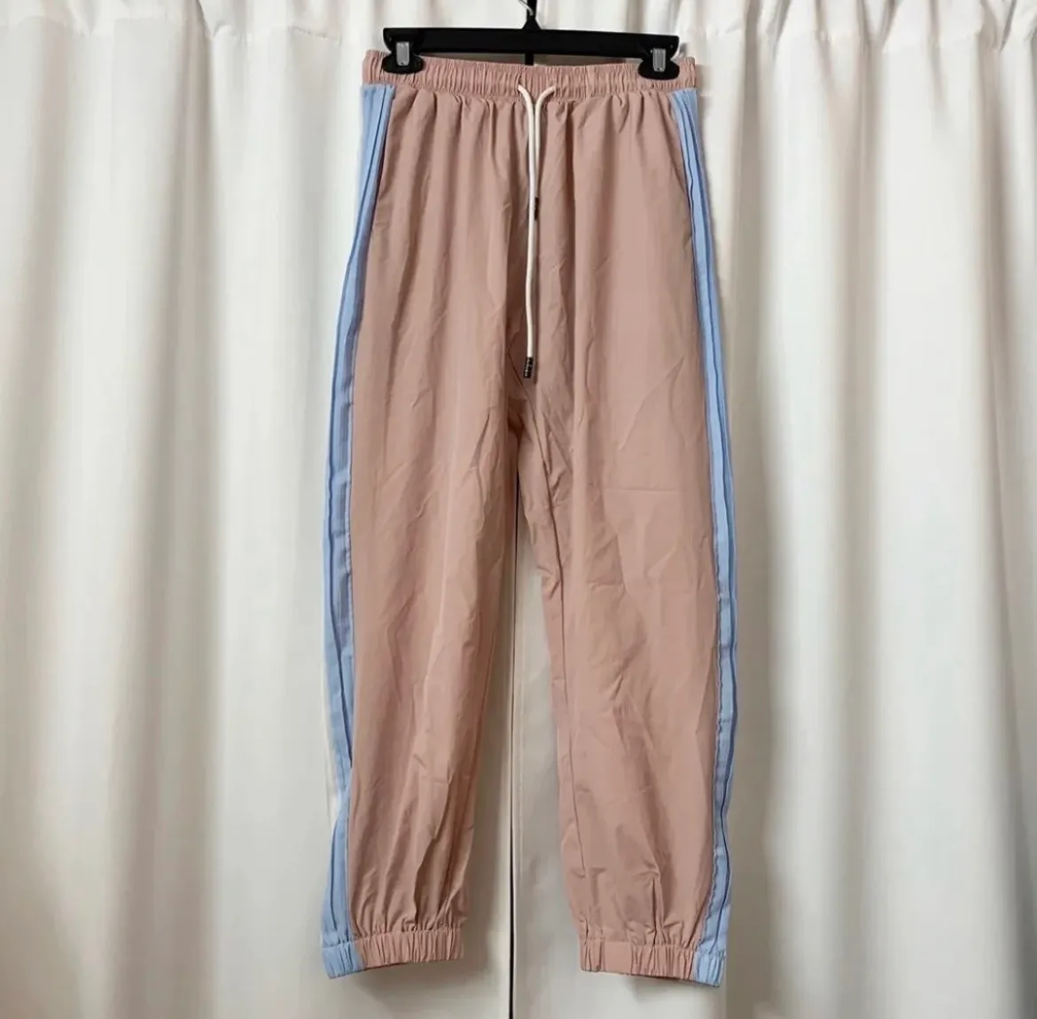 Light Pink Pastel Striped High Waisted Track Pants Joggers Size Small - Image 3