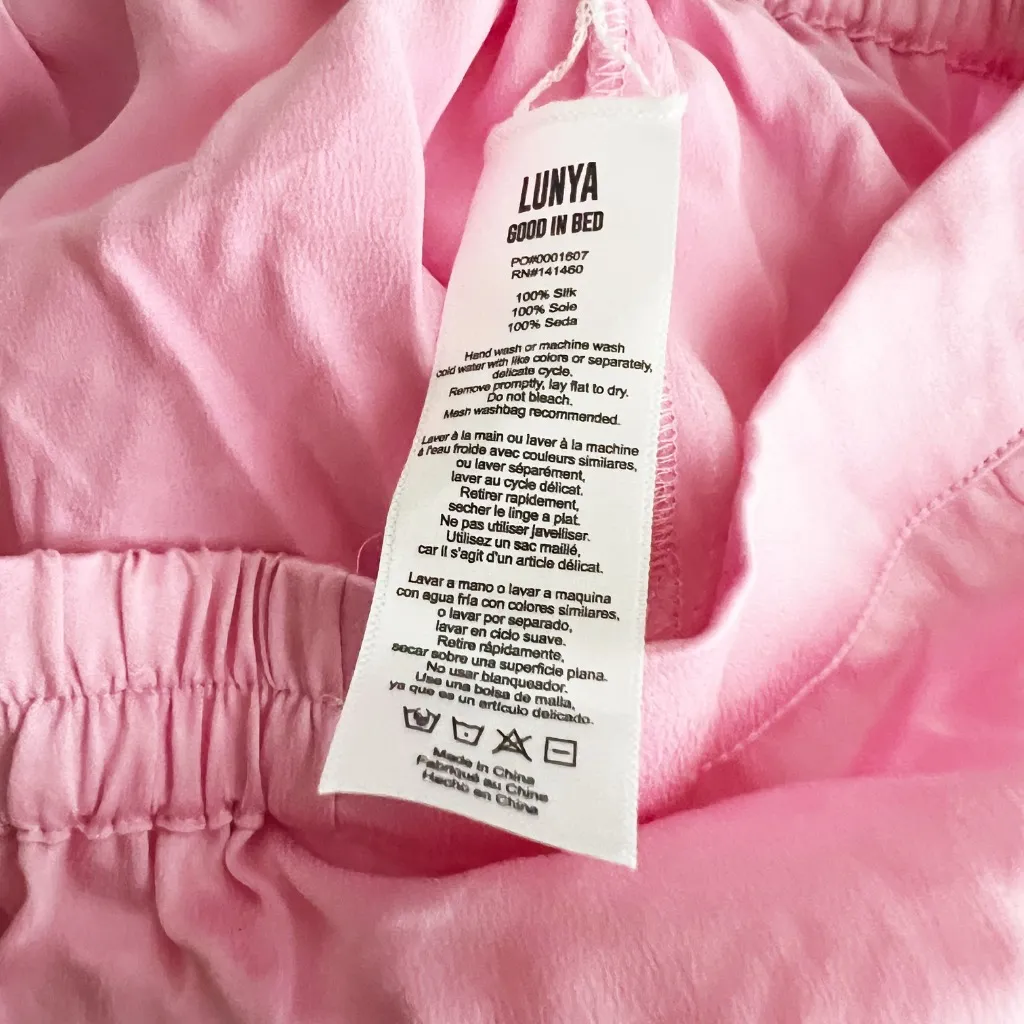 Lunya Washable Silk Satin High Rise Cut Mini Lounge Pajama Shorts Pink XS - Image 3