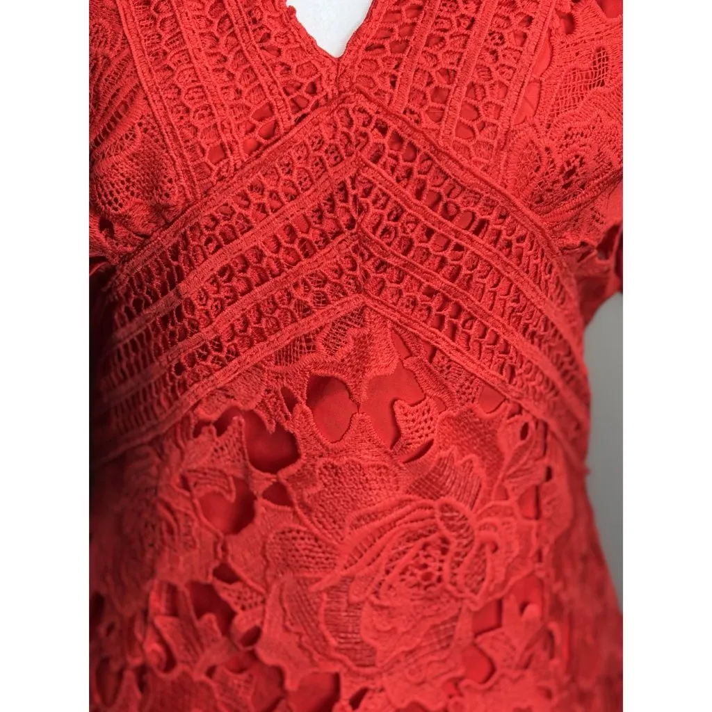 NEW BEULAH STYLE Size M Womens Red Lace Mini Dress Boho Peasant Beach Summer Size M - Image 9