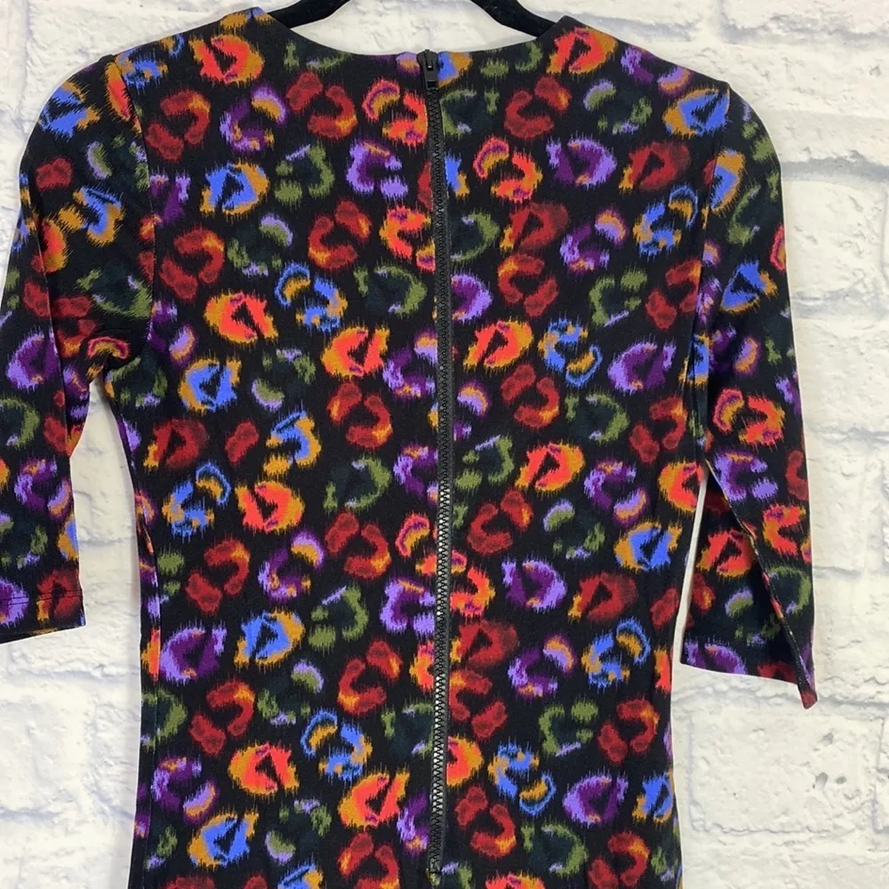 Farm Rio black ikat dyed leopard print jersey dress XS NWT - Image 6