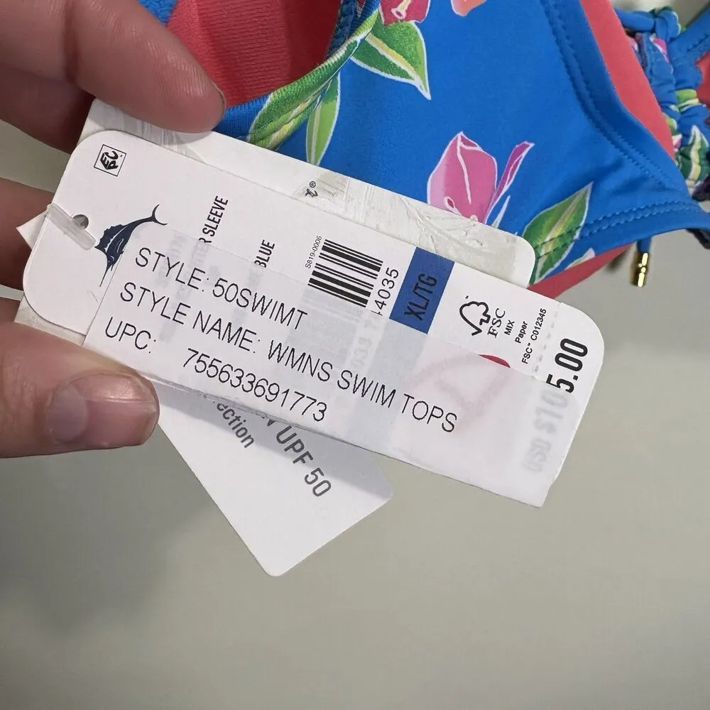 Tommy Bahama Azure Blue Sun Lilies Flutter Sleeve Bikini Top Size XL New - Image 5