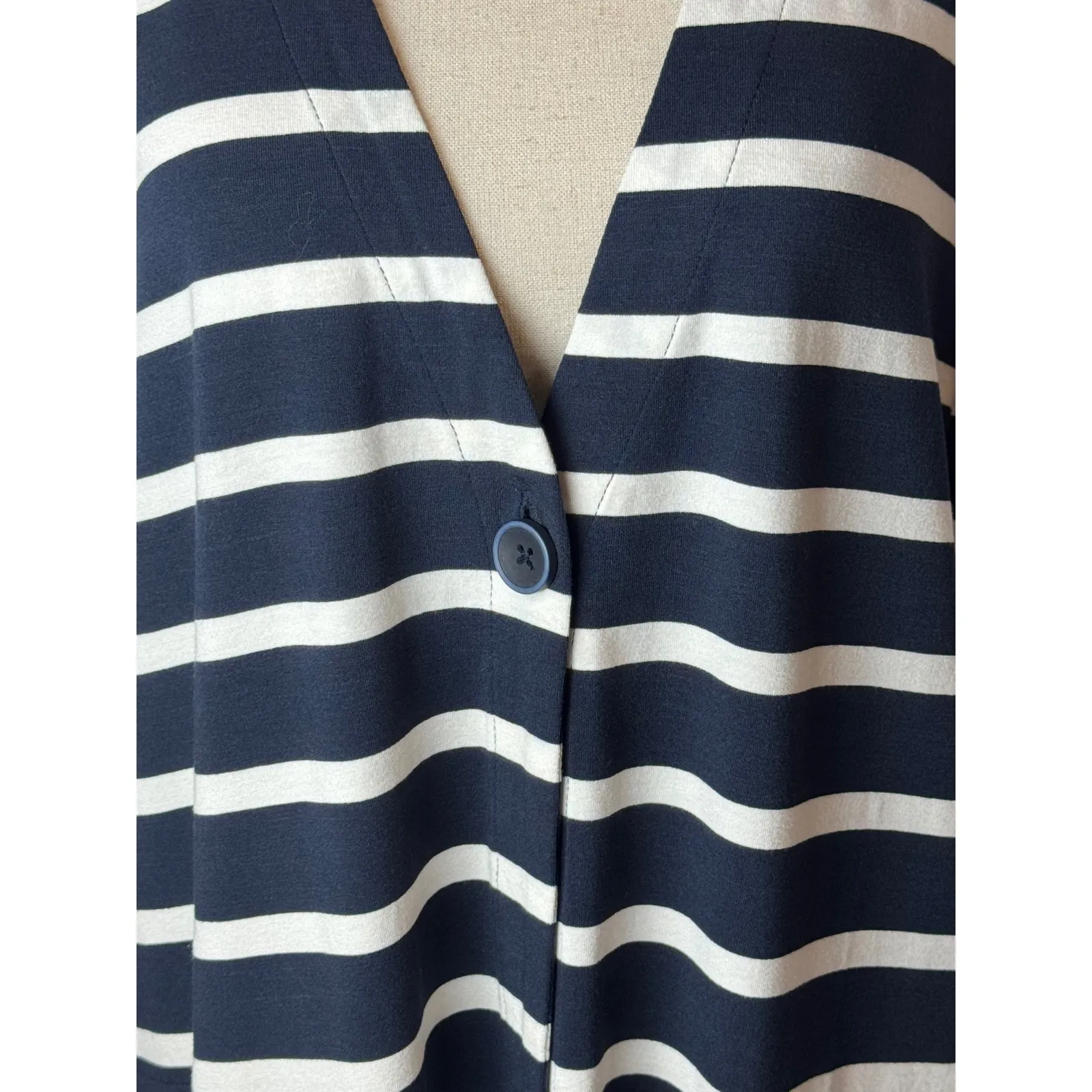 J Jill Jacket Women Small‎ Navy Blue White Striped Jersey Knit One Button Preppy - Image 8
