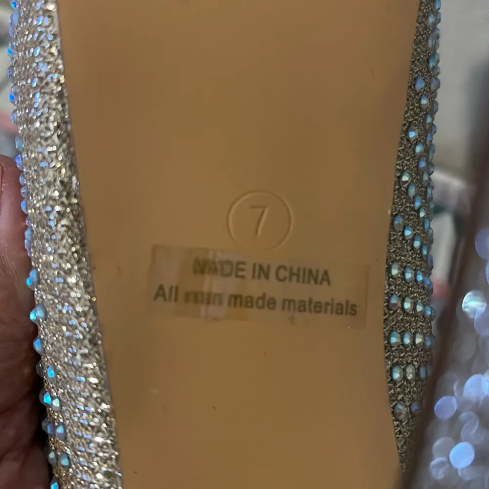 Rhinestone Platform SWAN Crystal 5.5” Heels Wedding Bridal Sandals Size US 7 EUC - Image 6