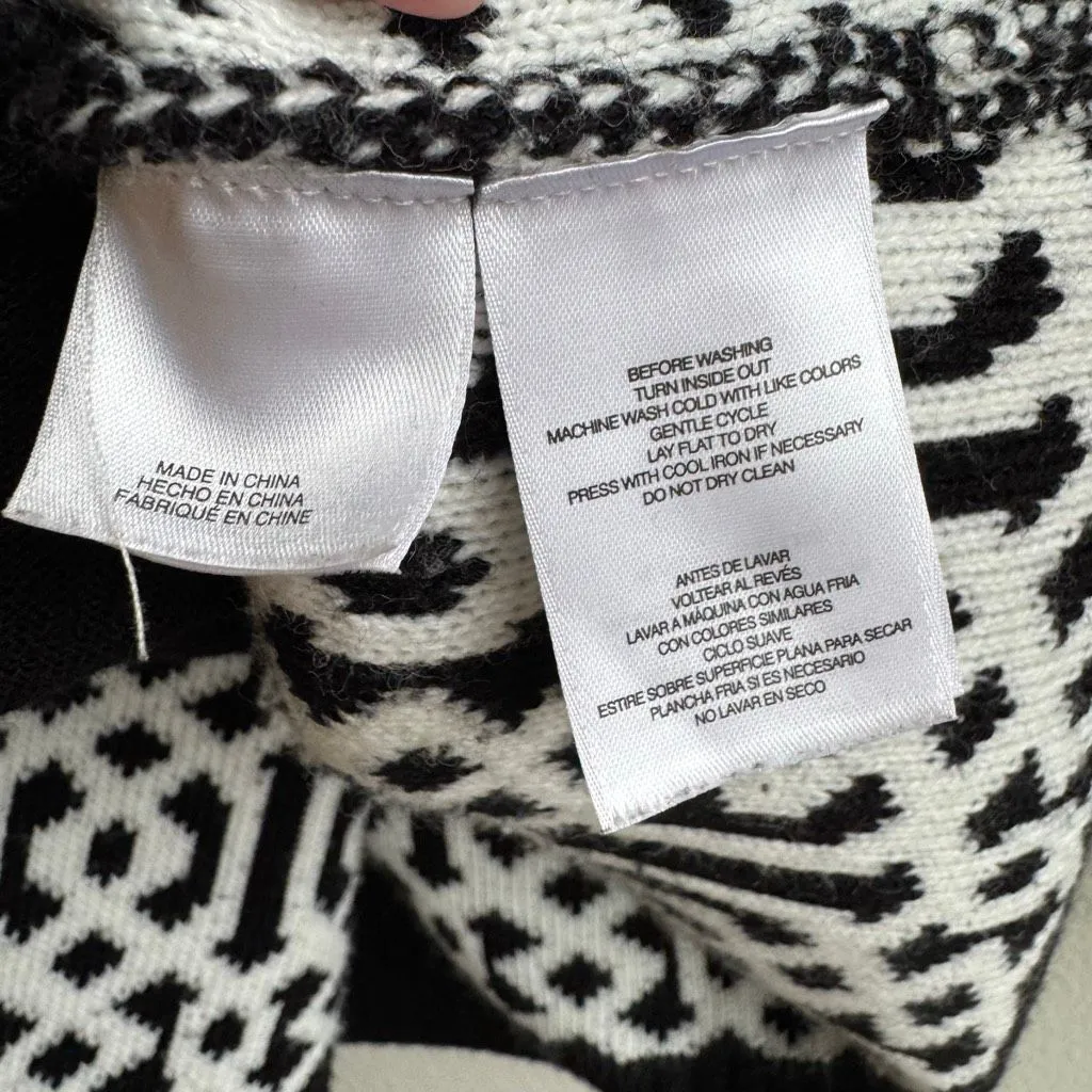 Anne Klein Womens Black White Long Cardigan Coat Gold Buckle Closure Size Small - Image 7