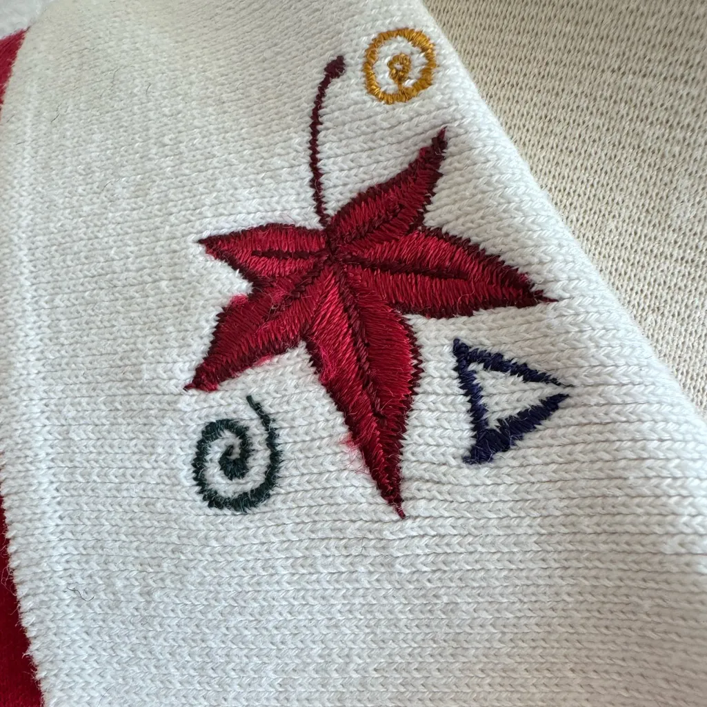 Vintage‎ Red Fall Sweatshirt – 90s Collared Pullover Embroidered Leaves XL - Image 6