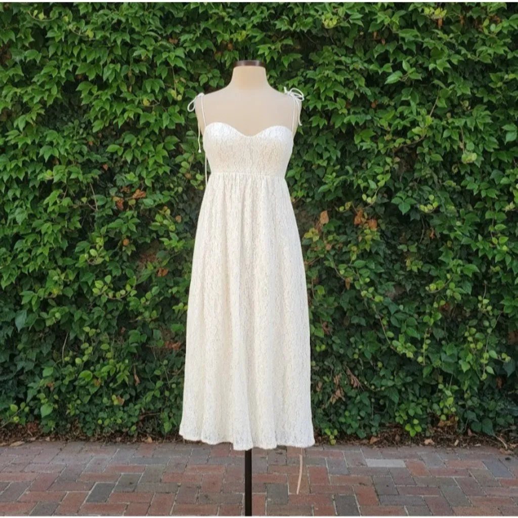 NWT Reformation Evangelina in Ivory Lace Tie Straps Fit & Flare Tank Dress 4 - Image 3