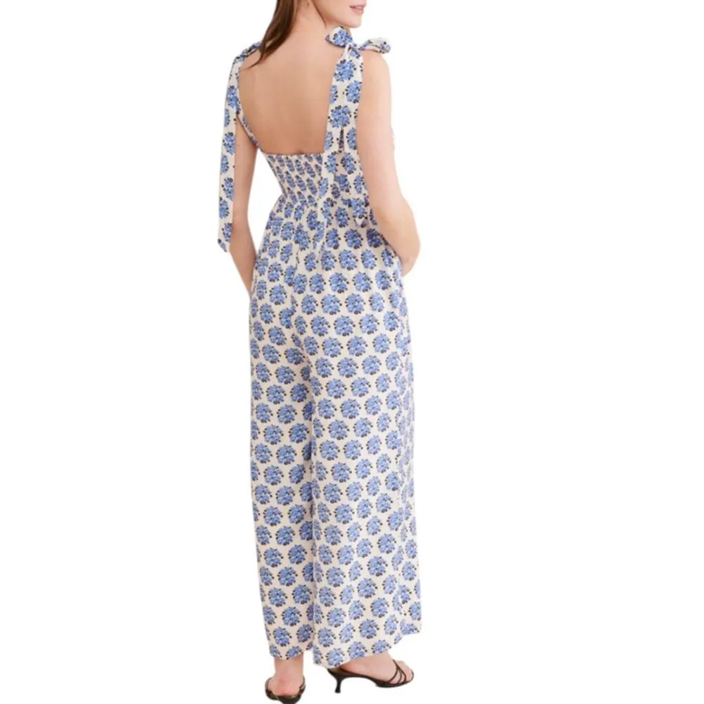 Yumi Kim Maternity Lolli Jumpsuit Blue Floral Smocked Wide Leg One Piece Size XS - Image 4