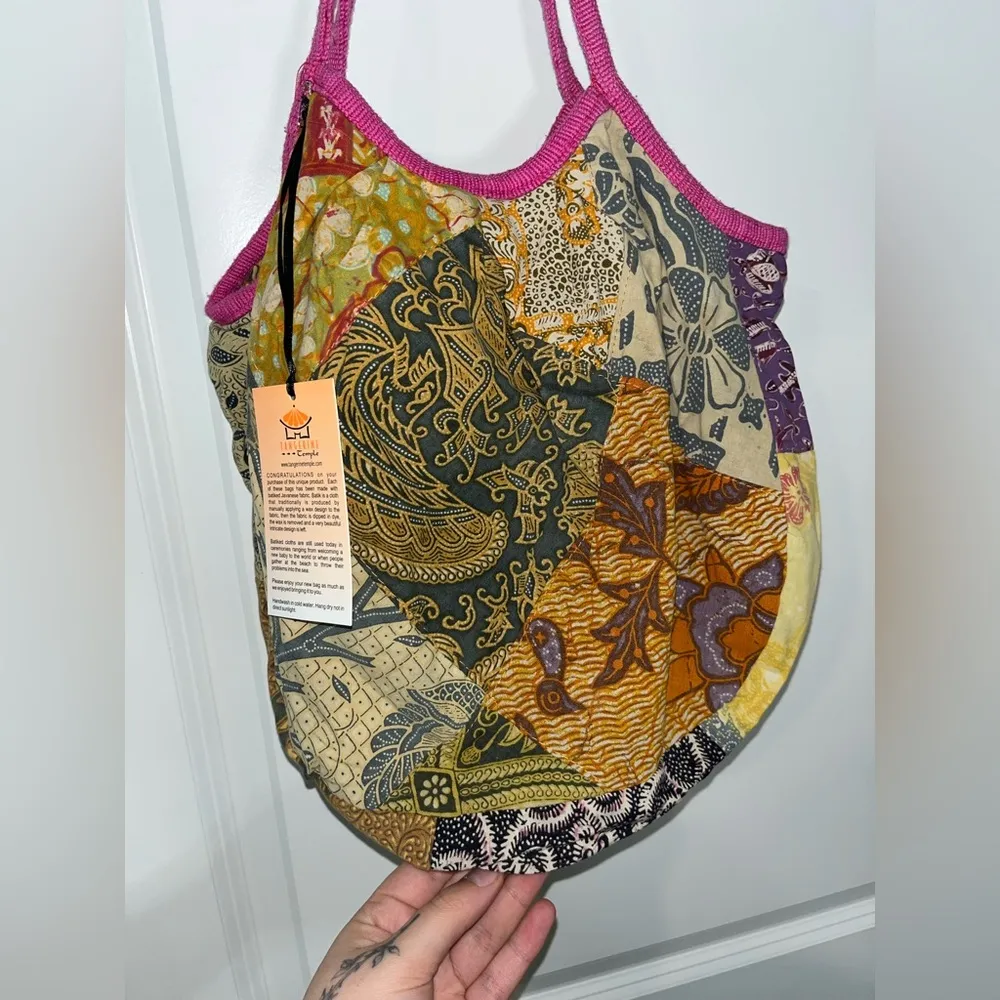 NWT Tangerine Temple Mixed Fabric Patched Boho Shoulder Mini Bag - Image 5