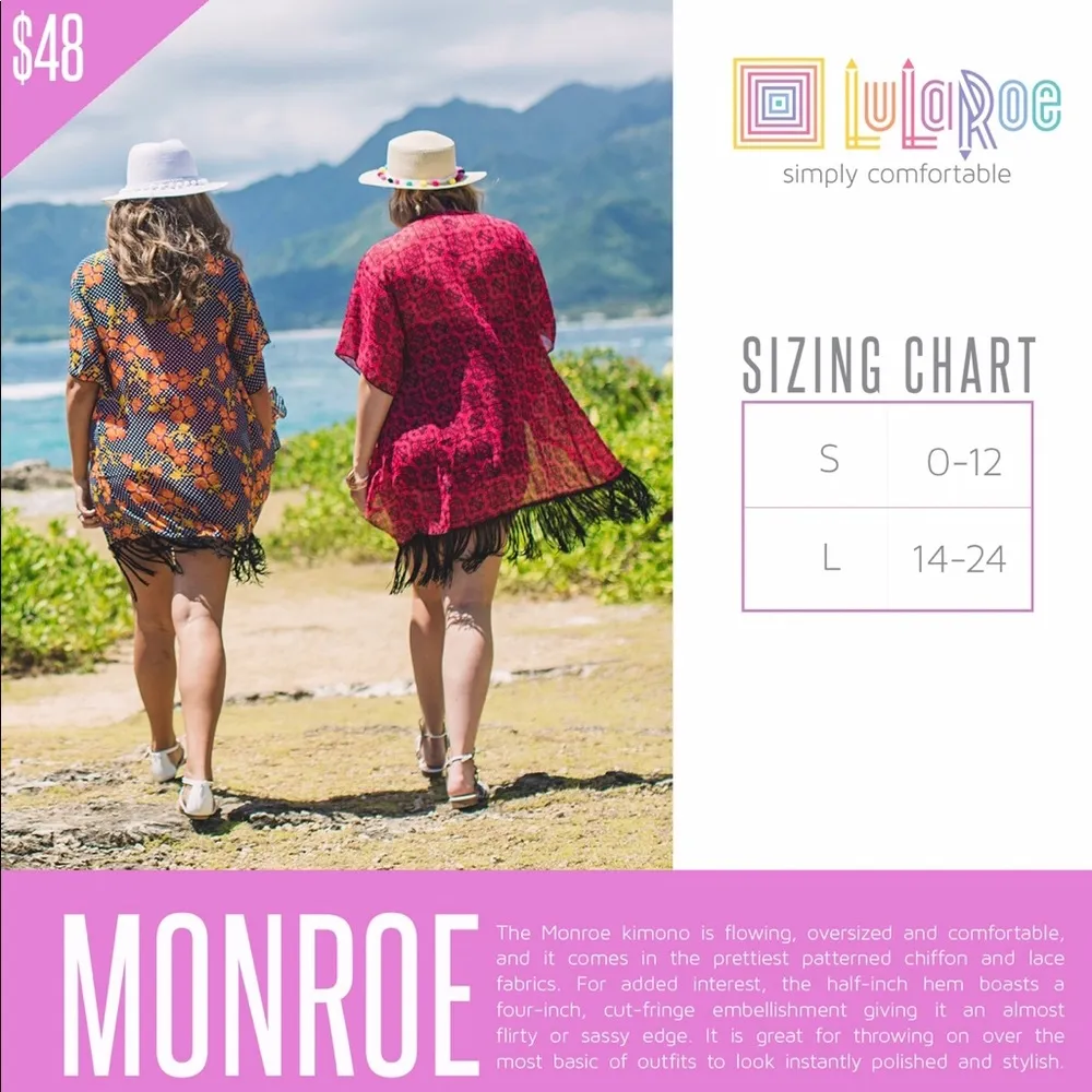 LuLaRoe Monroe Kimono Fringe Cover Up Leaves S - Image 4
