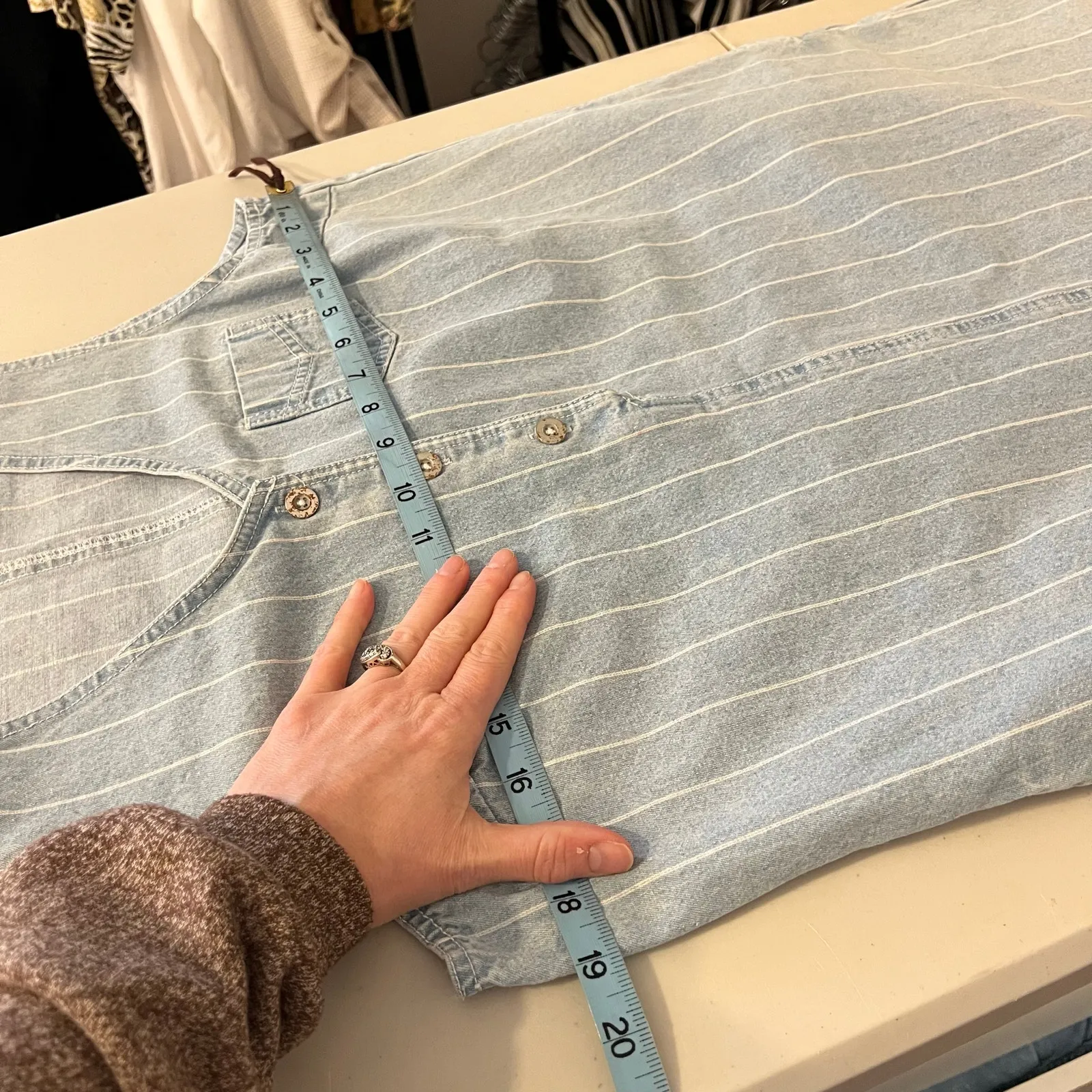 RVCA Blue 100% Cotton Railroad Pinstripe Overall Tank Dress Size Medium - Image 10