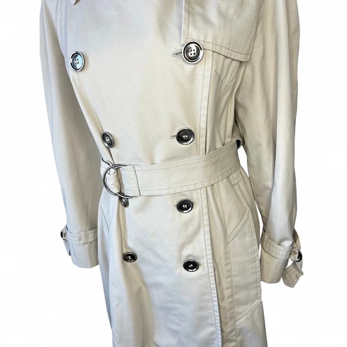 London Fog double breasted trench coat vintage quiet luxury tan raincoat - Image 2