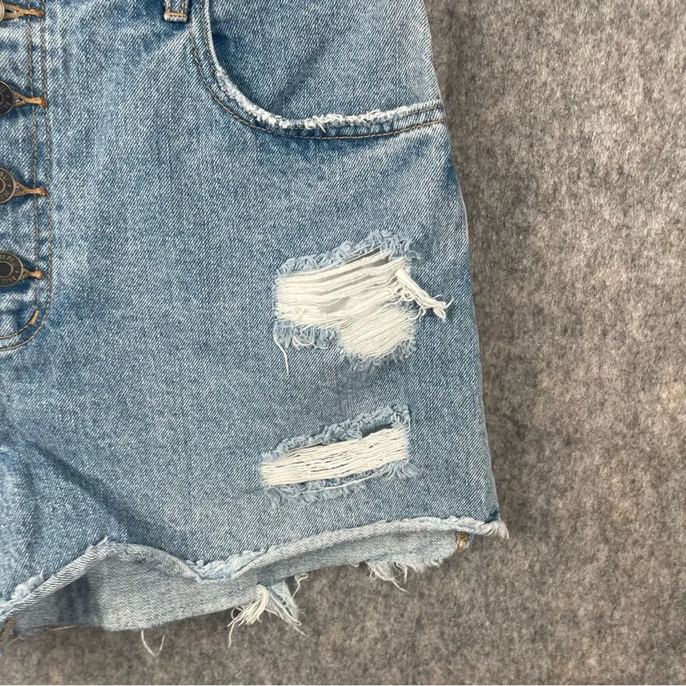 Show Me Your MuMu Womens Size 27 high rise cheeky distressed hem button fly blue - Image 2