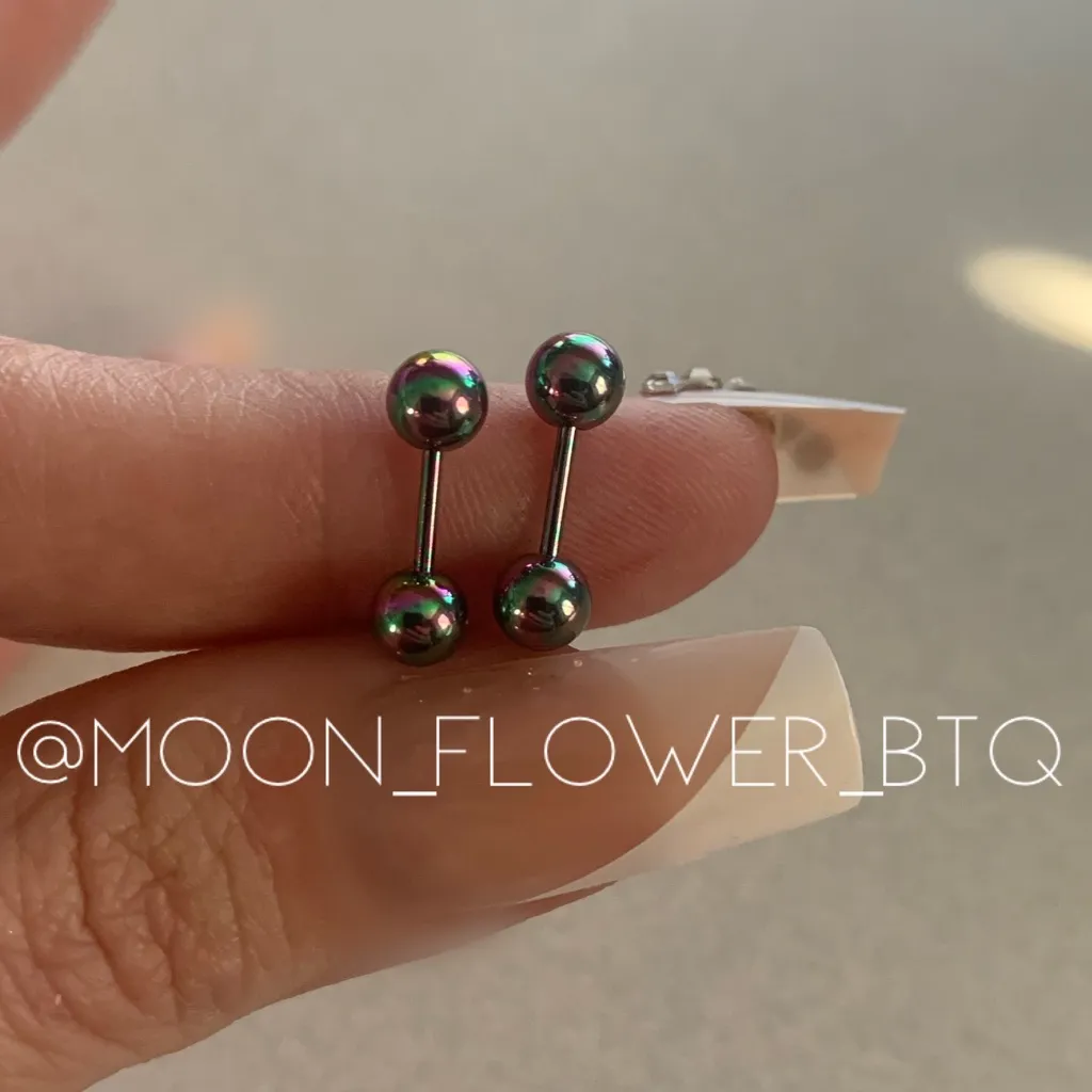 Rainbow Stainless Steel Barbell Earrings 5mm Purple - Image 4