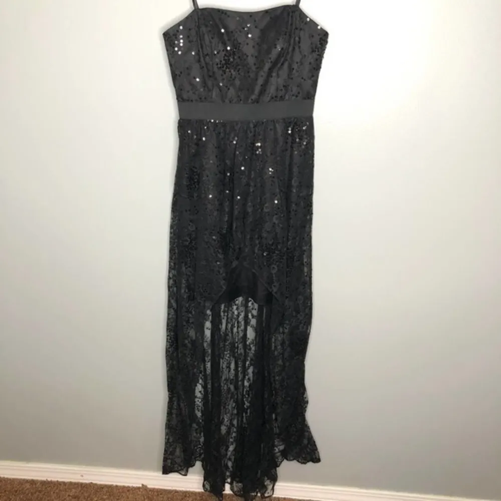 Aidan Mattox black high low sequin strapless dress - Image 2