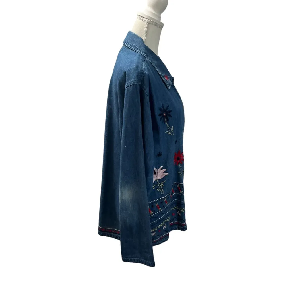 Nectar Floral Embroidery Country Denim LS Button Up Shirt Jacket XL - Image 8