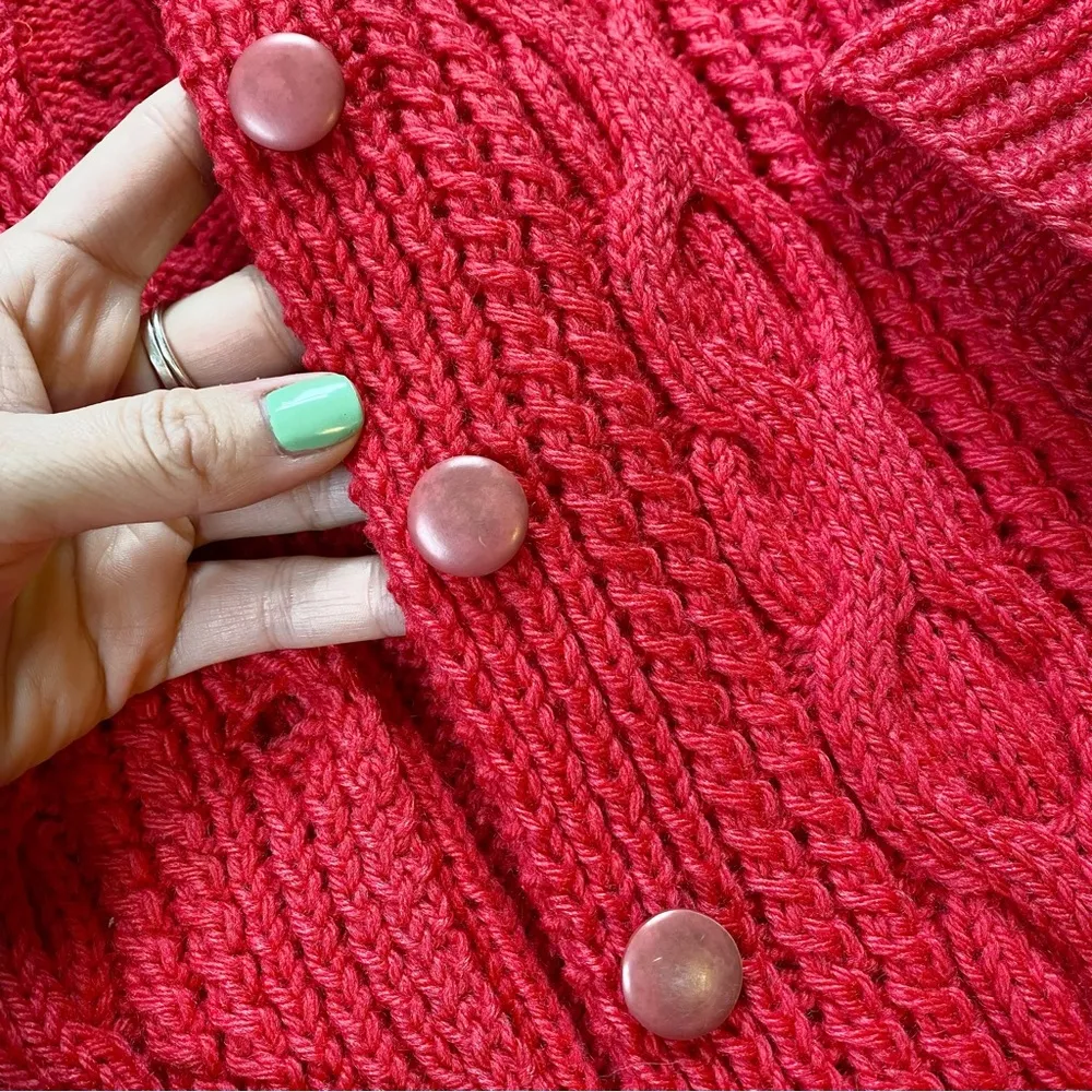 Vintage 50s Pink Irish Wool Knit Bubblegum Cardigan Sweater - Image 5