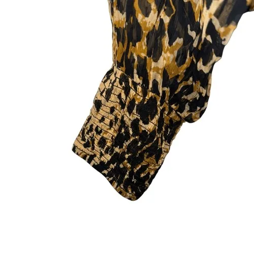 FREE PEOPLE Roma Leopard Print Long Sleeve Chiffon Blouse EUC‎ Size Medium - Image 6