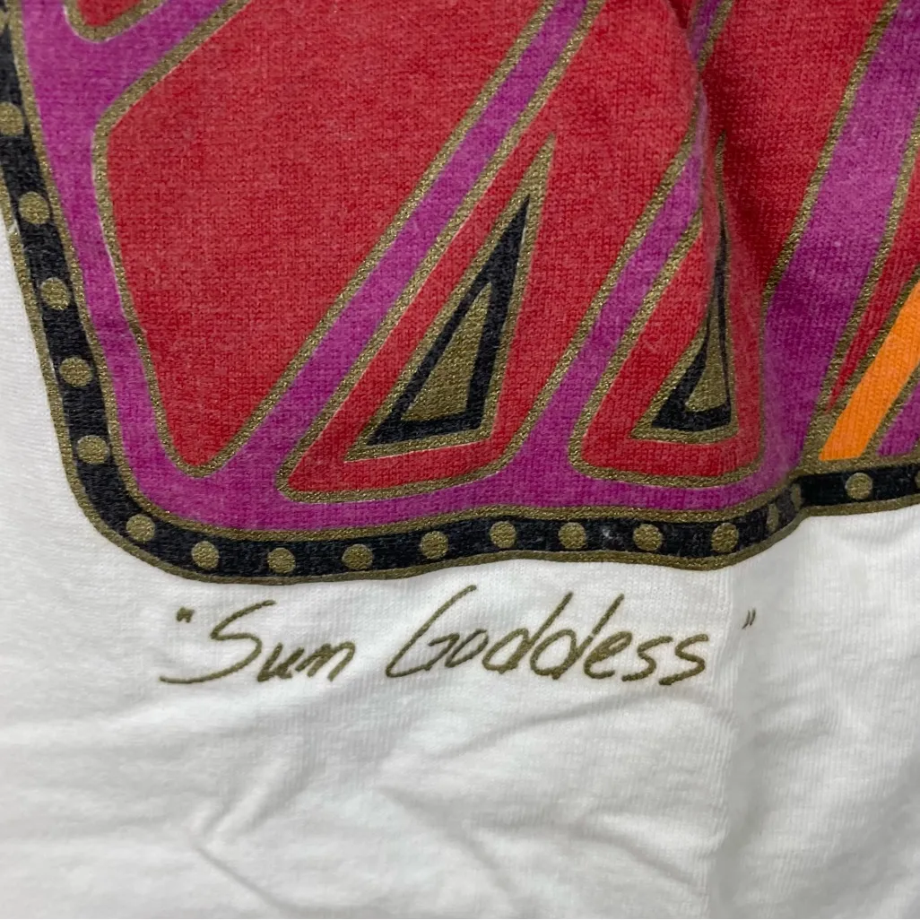 Vintage 80s 90s Laurel Burch San Francisco Sun Goddess Tee One Size Retro Artsy White - Image 4