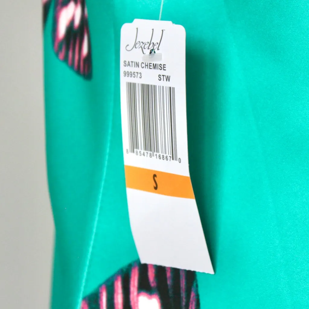 NWT Jezebel by Felina Teal Satin Crossback Chemise Slip Purple Butterflies Small - Image 7