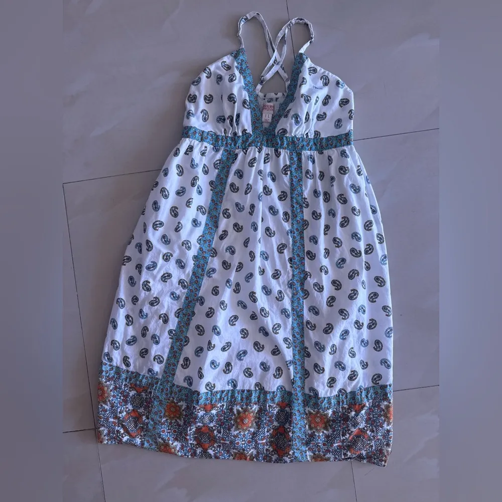 Vintage mossimo supply co hippie babydoll white blue patterned dress summer L Size L - Image 7