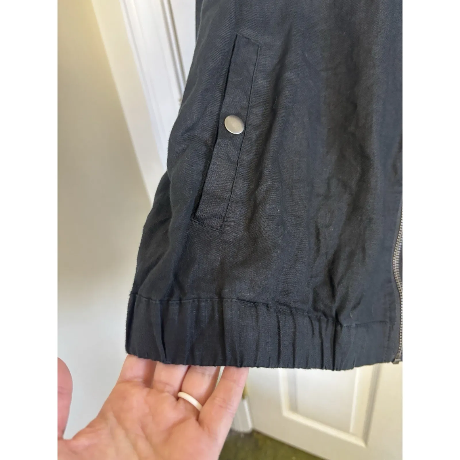 Cynthia Rowley 100% Linen Black Lightweight Full Zip Bomber Jacket Size XL - Image 6