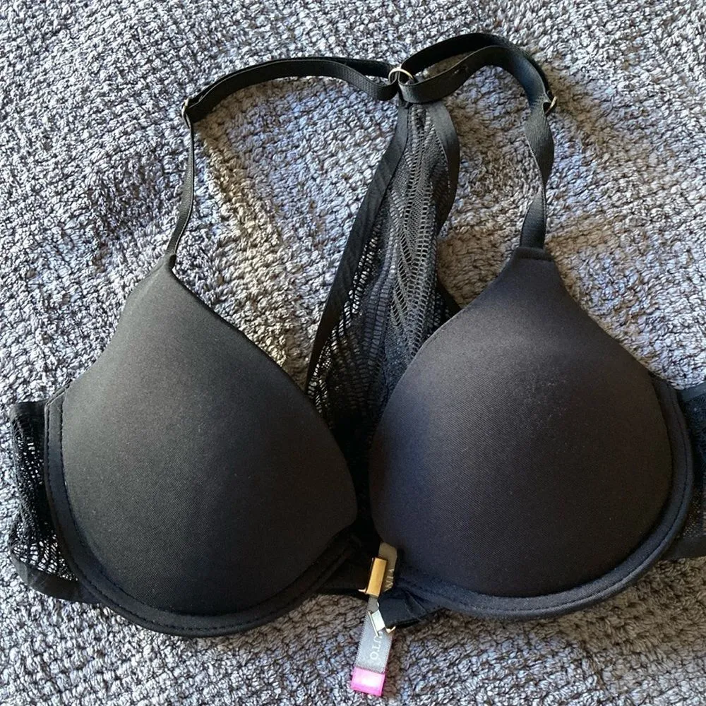 Vince Camuto‎ Black Lace Front Closure Bra 34B Racerback Feminine - Image 3