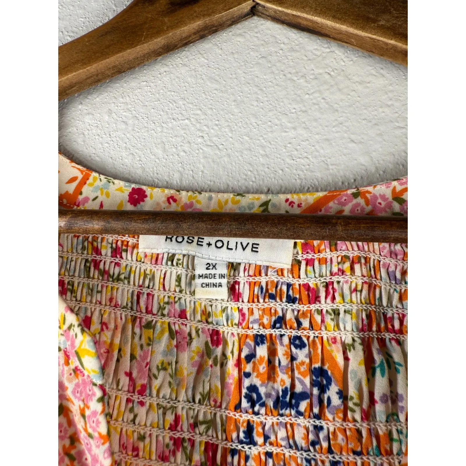 Rose + Olive Womens Floral Button Up Top Sz 2X Comfort Casual Boho V Neck Orange - Image 6