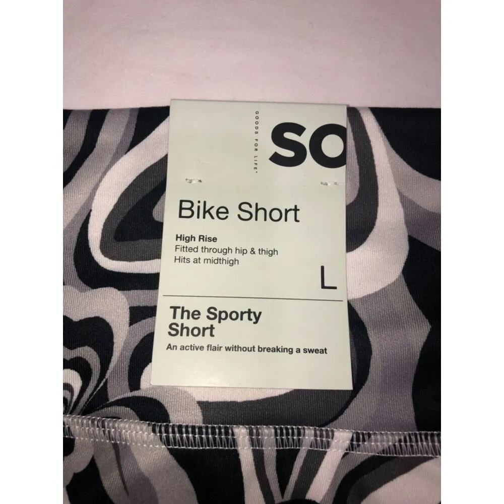 Bike Shorts Womens Size L High Rise 7" Leg Black White Gray Print Sporty SO NEW - Image 2