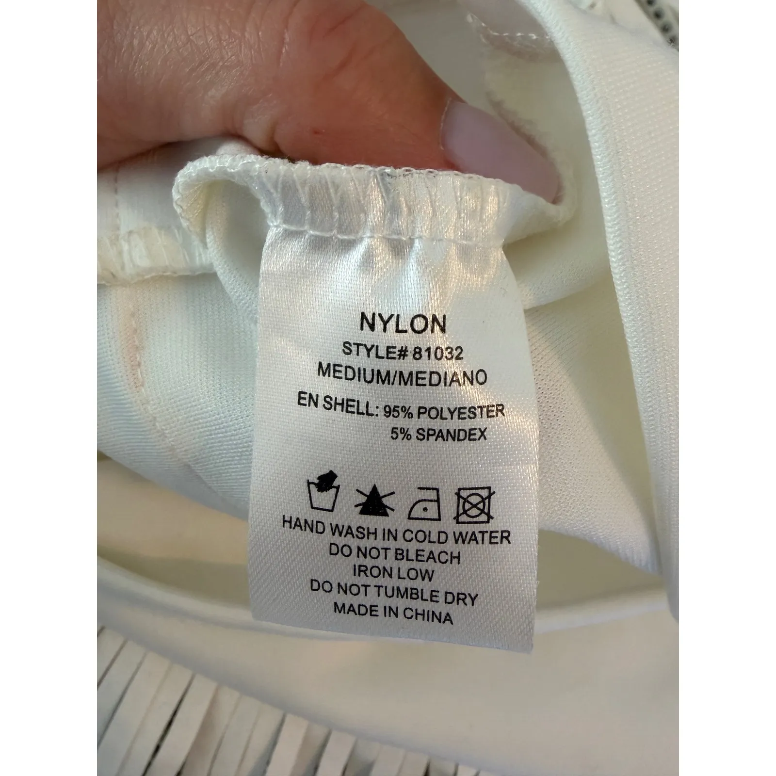 NYLON APPAREL Rhinestone Fringe Mini Dress White Spaghetti Strap Party Size M Size M - Image 6