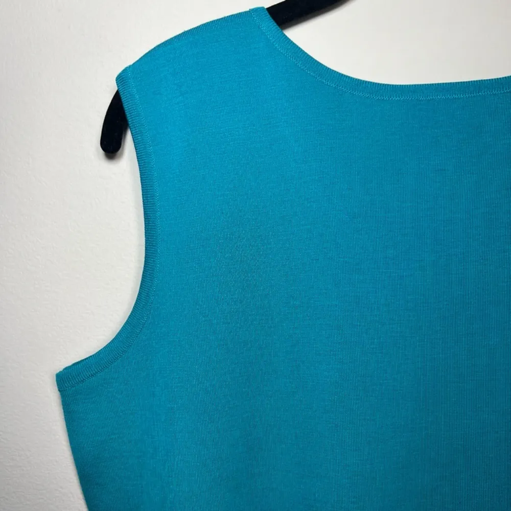 Ming Wang Scoop Neck Sleeveless Knit Top Teal Shell Side Slit Stretch Tank Large - Image 8