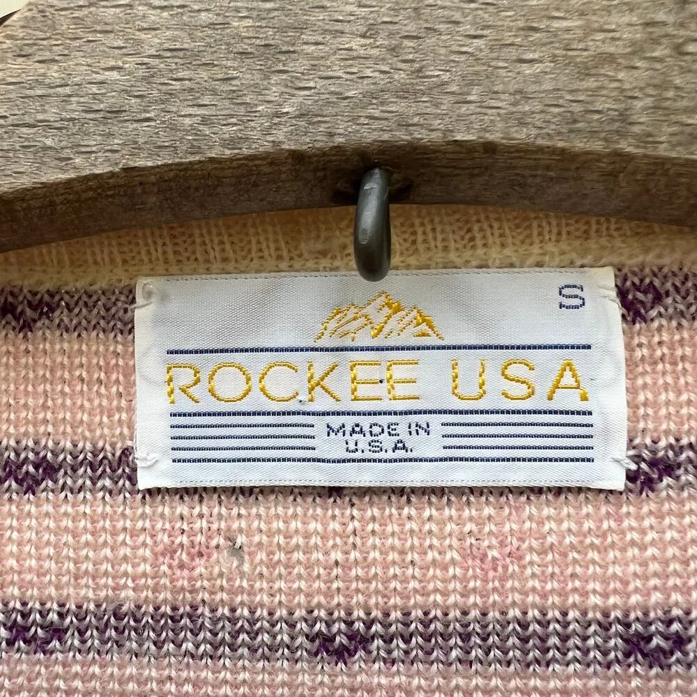 VTG Rockee USA fair isle ski gorpcore pastel ice blue wool knit sweater SMALL - Image 5