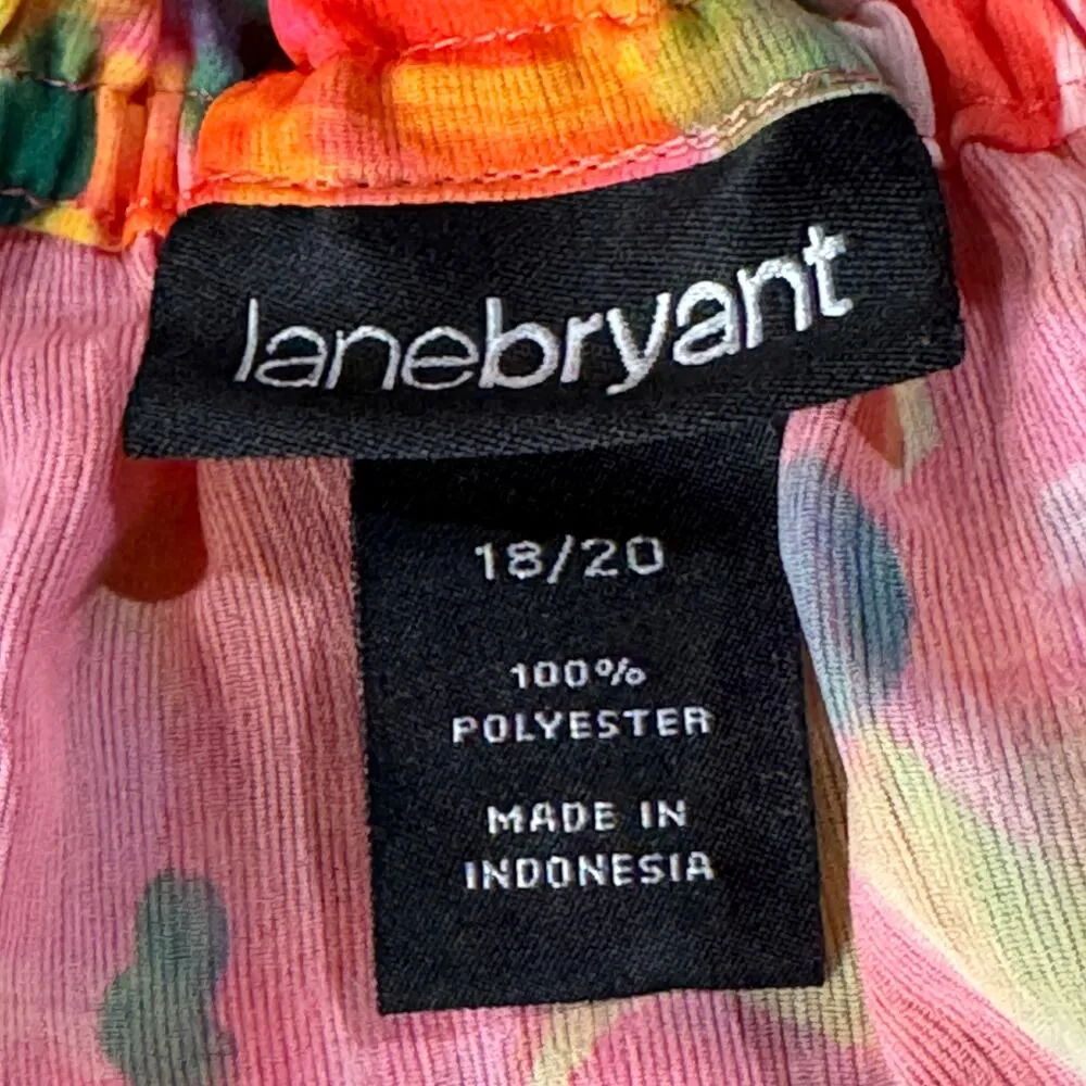 Lane Bryant SZ 18/20 Top Floral Semi-Sheer Boat Neck 3/4 Balloon Sleeves Smocked - Image 8