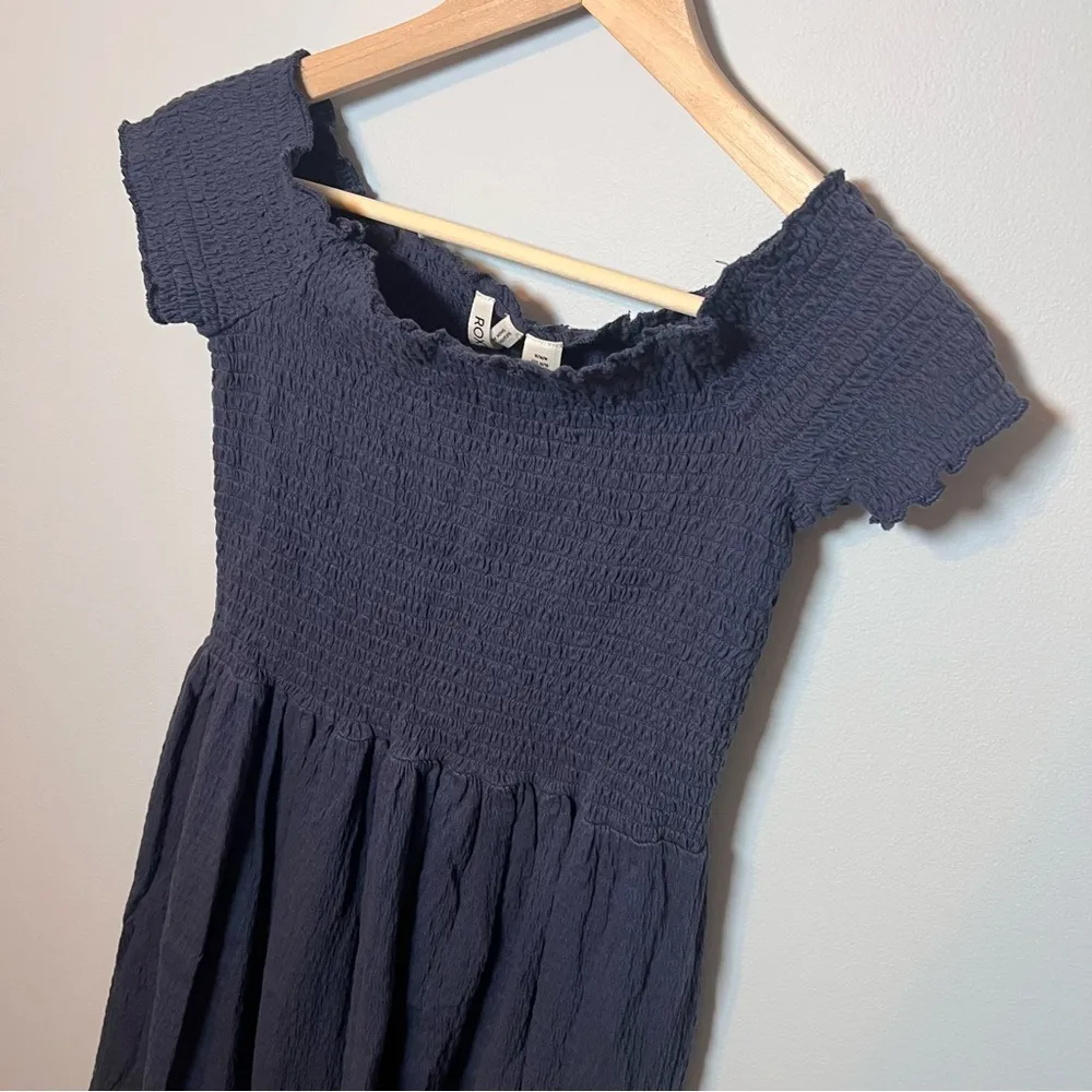 Roxy Off The Shoulder Smocked Mini Dress Size M Navy Blue‎ Cottagecore NEW! - Image 2