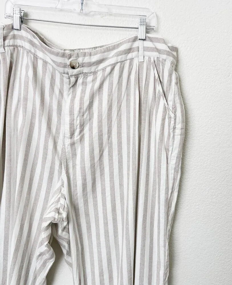 [Torrid] Tan Cream Linen Blend Striped Wide Leg Pants High Rise Casual Size 24 - Image 7