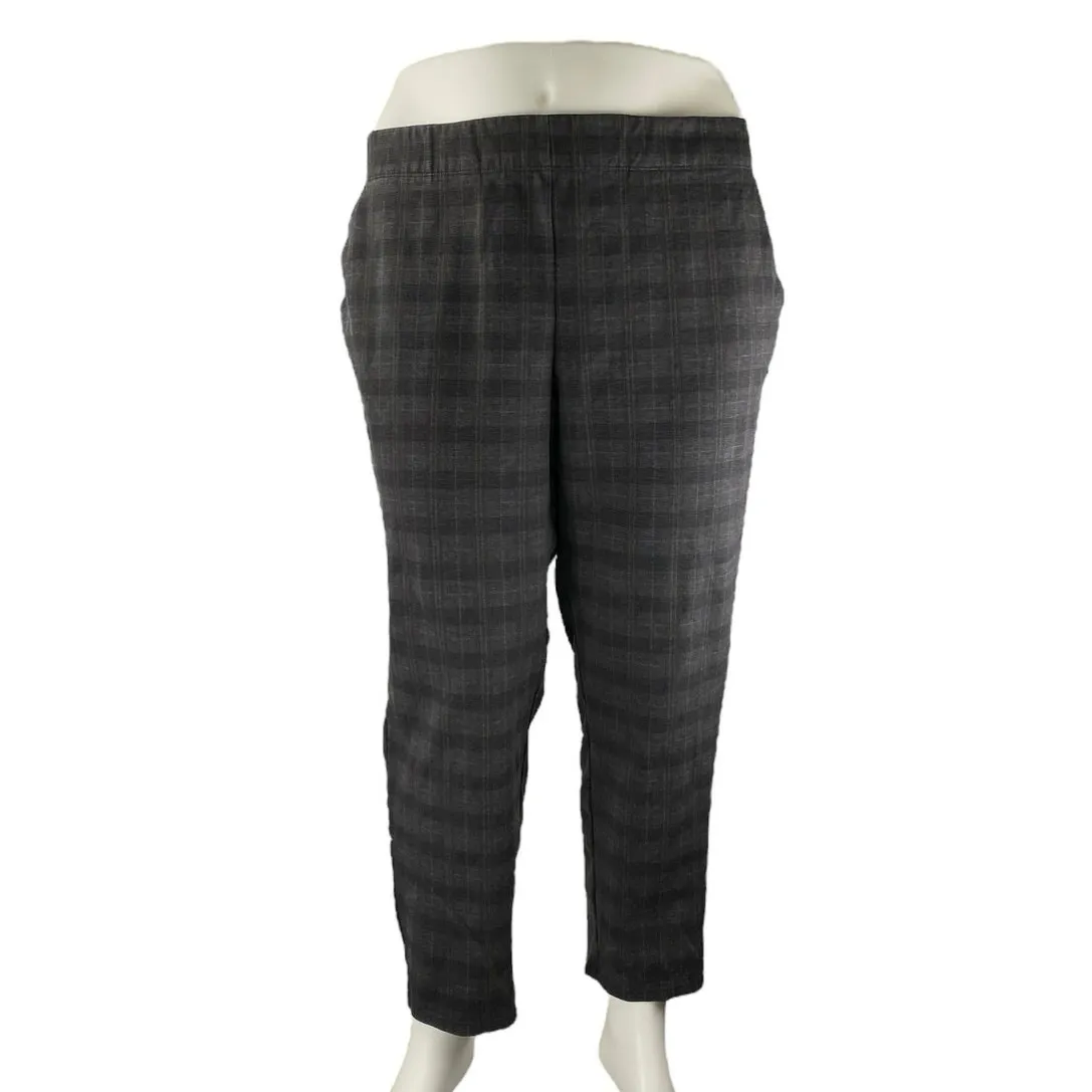 Max Studio Black Gray Plaid Pull On High Rise Straight Trousers Pants Size 3XL - Image 2