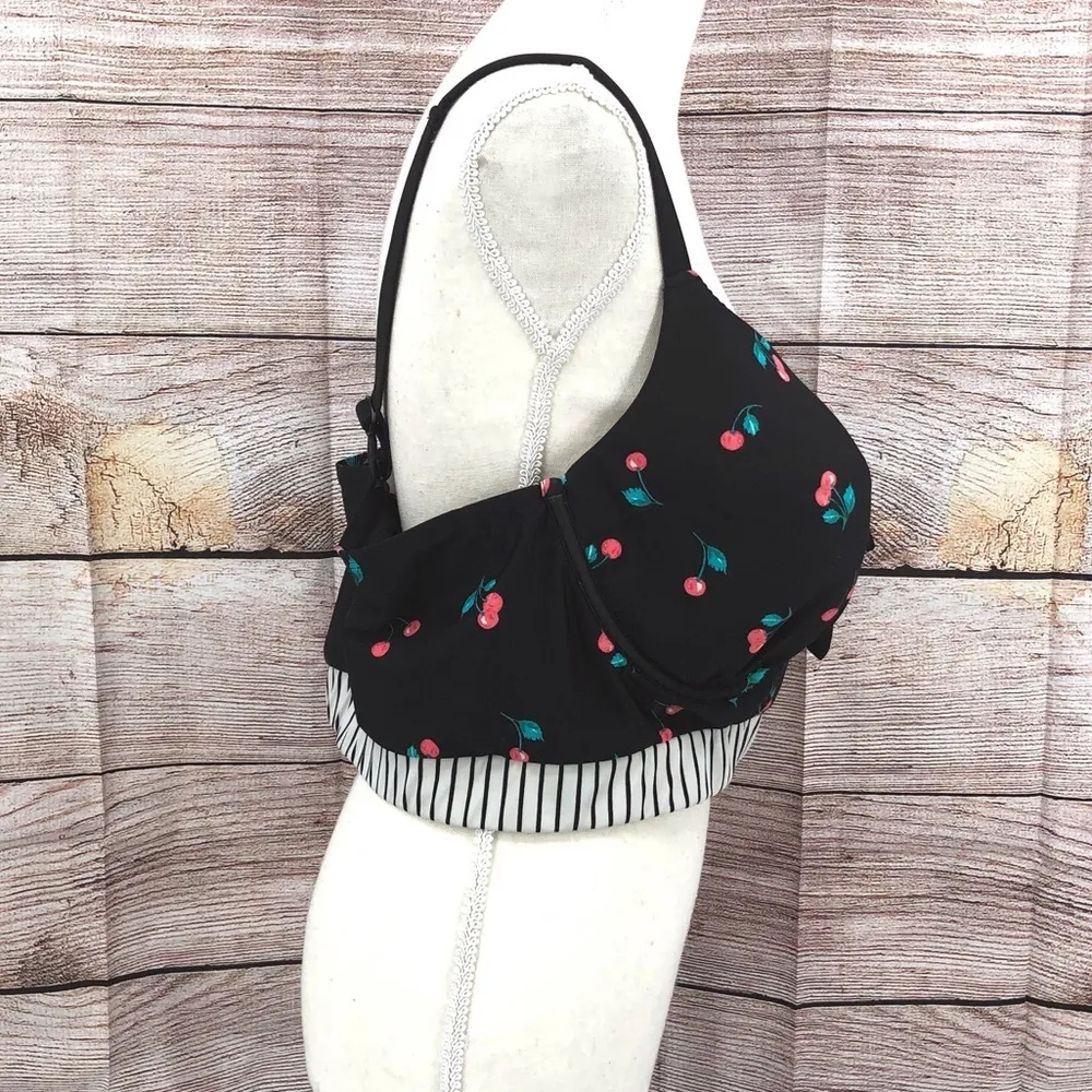 Swim By Cacique Black and Red Bikini Top Cherry Print Size 44DD - Image 3