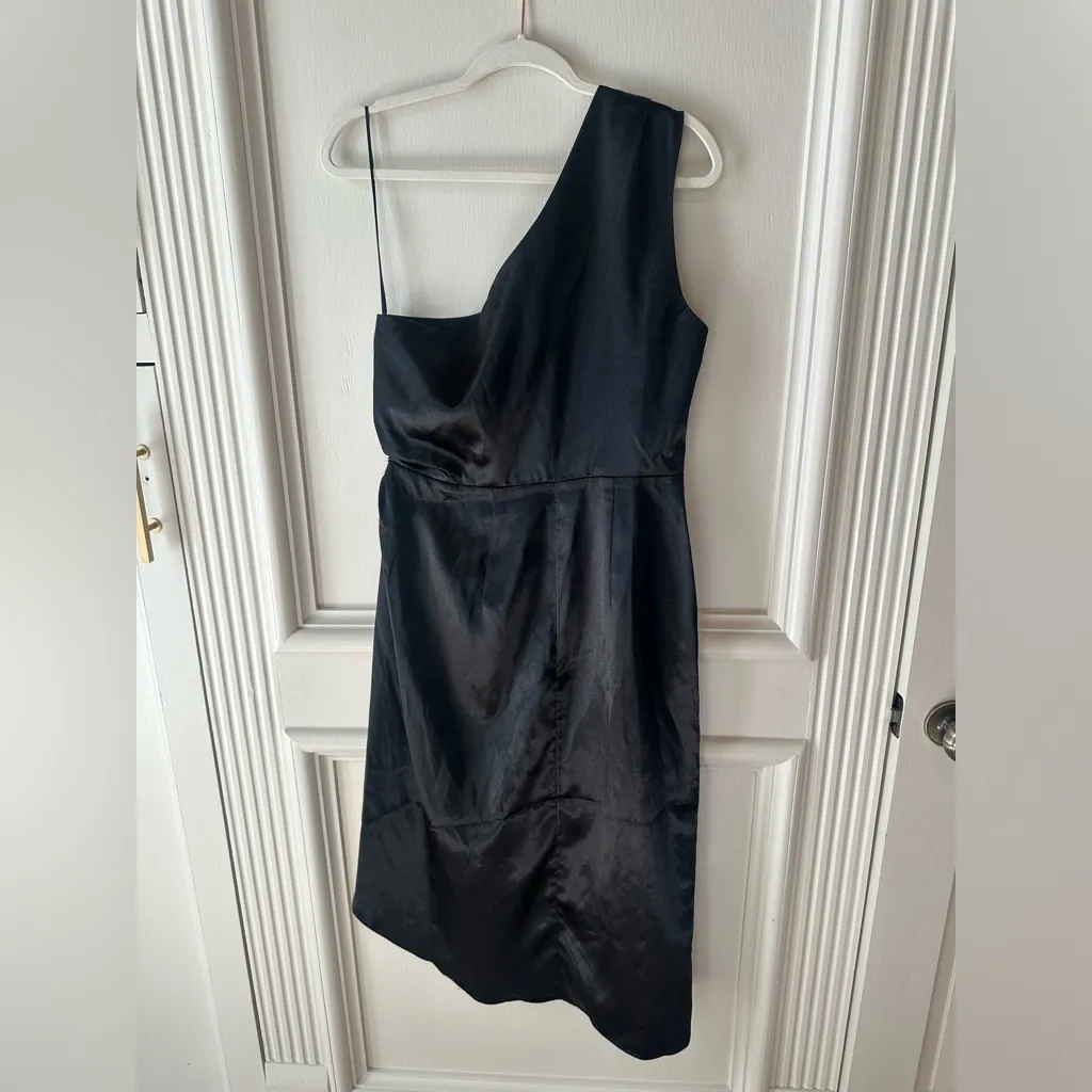 French Connection Adaline One-Shoulder Satin Midi Dress Black Size 8 NWT - Image 10