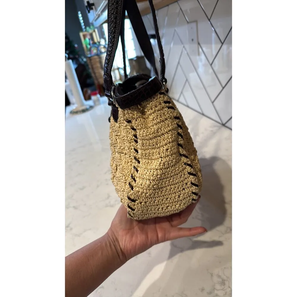 BRIGHTON Patience Straw Leather Handbag Shoulder bag Large Satchel Tote Bag - Image 5