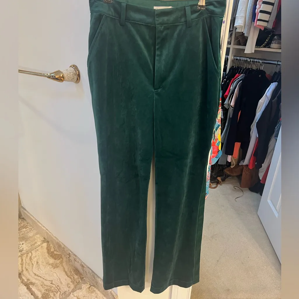 NWOT Avec Les Filles Faux Suede Tuxedo Pants Green Straight Leg size 4 - Image 5