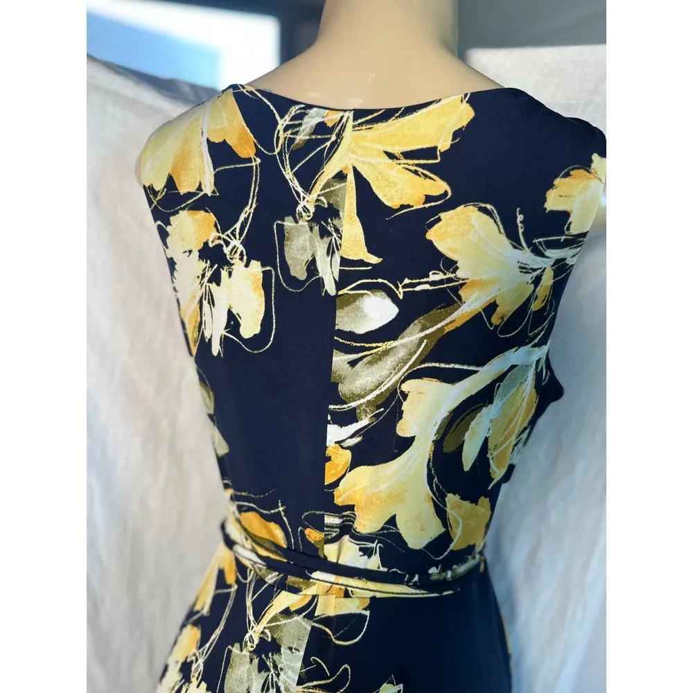 Tiana B. Floral Print Sleeveless Wrap Dress Party Cocktail Navy Yellow 10 Blue - Image 2