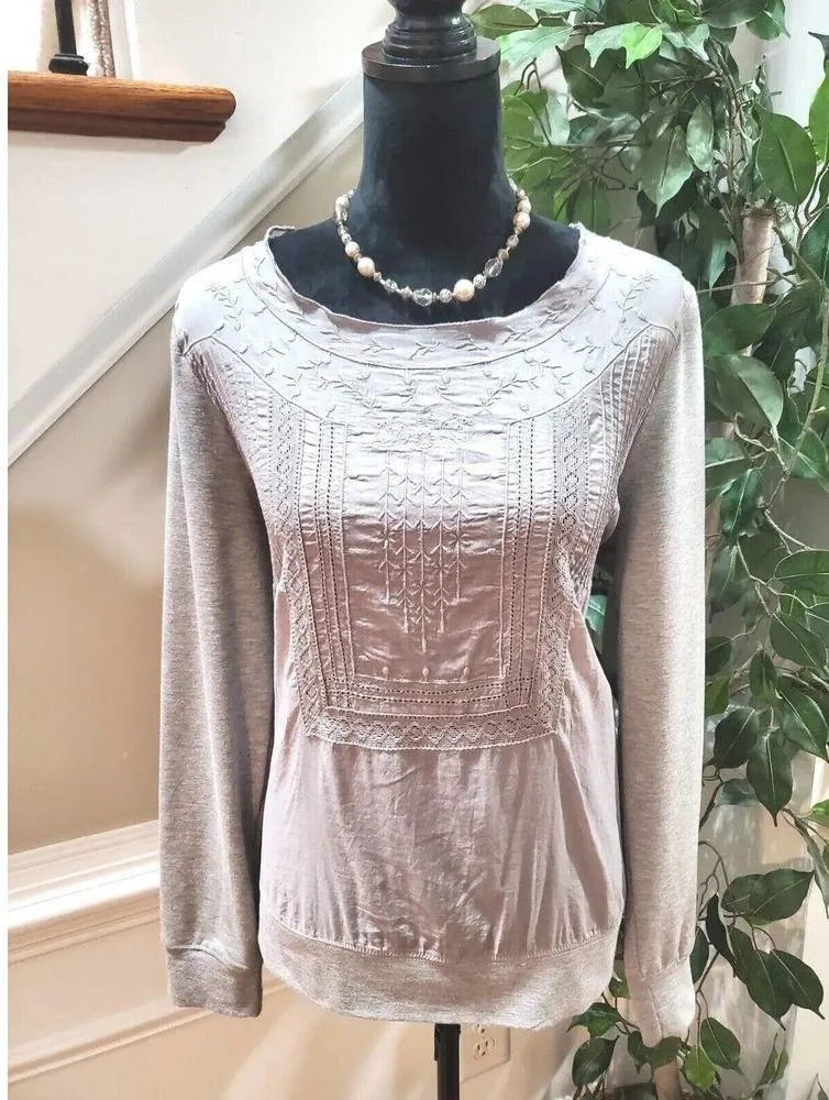 Vintage America Nine West Gray Polyester Round Neck Long Sleeve Top Medium - Image 2