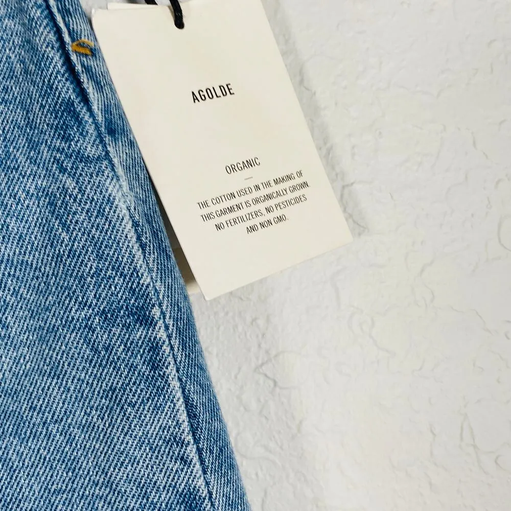 Agolde Blue Reworked 90's A-Line Pleated Paperbag Distressed Denim Skirt Size 26 - Image 6